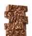 A stack of five almond coconut Fudge slices topped with sliced almonds and white chocolate shavings, isolated on a white background.