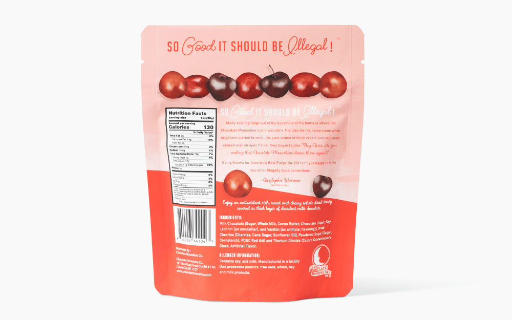 Chocolate Moonshine Chocolates Bourbon Black Cherries - Snacking Bag