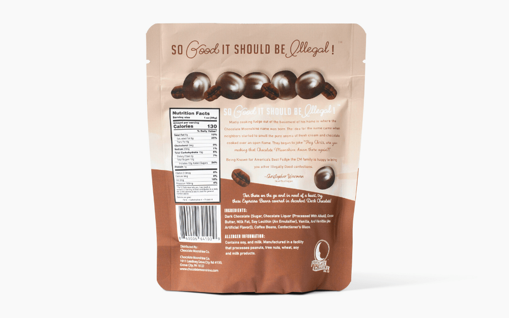 Chocolate Moonshine Chocolates Espresso Beans - Snacking Bag